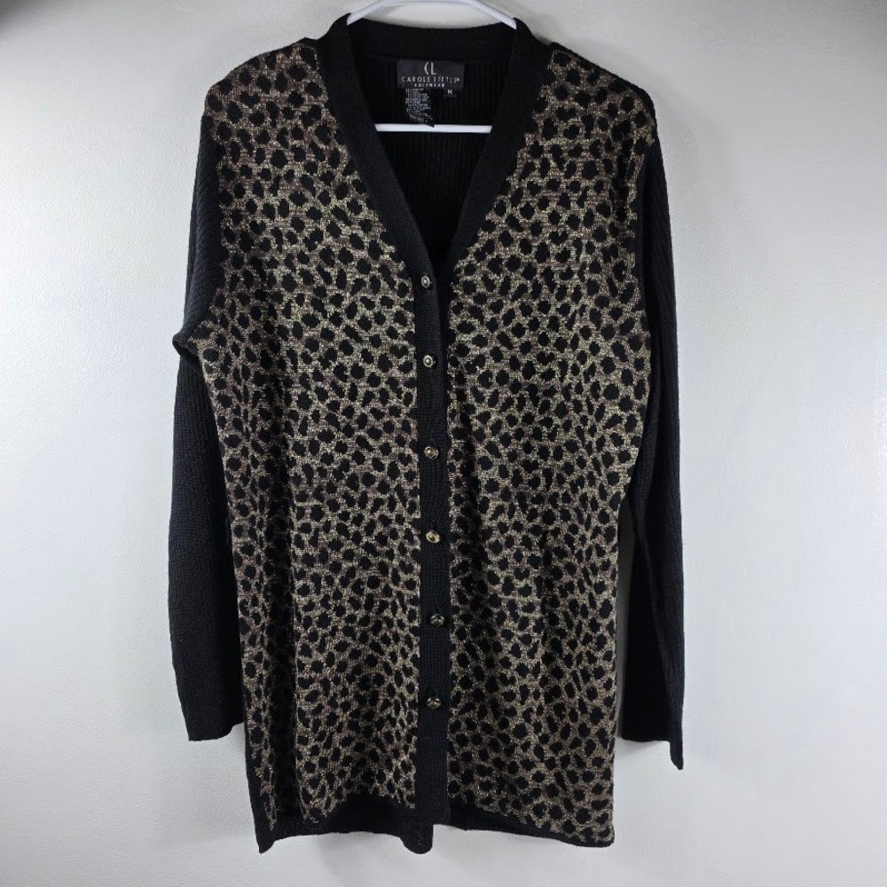 Vintage Carole Little Women's‎ Cardigan Sweater Animal Print Knit Long Sleeve M